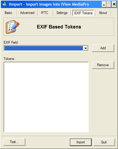 EXIF Tokens tab