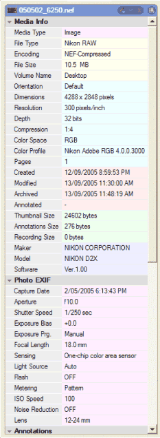 EXIF as displayed in iView MediaPro