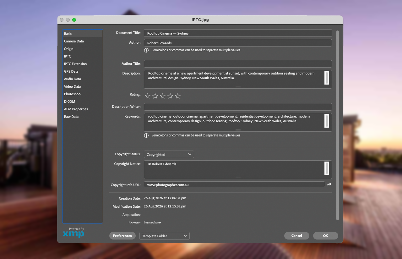 IPTC metadata in image